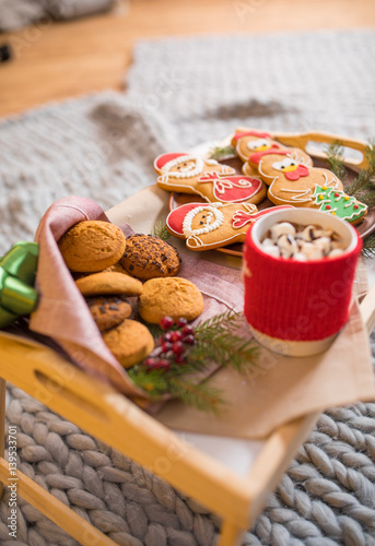 Christmas cookies and hot chocolate photo