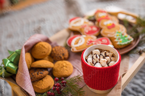 Christmas cookies and hot chocolate photo