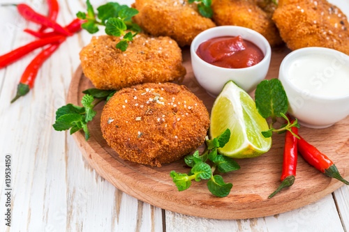 Spanish croquetas (croquettes) with shrimp, mint and chilly