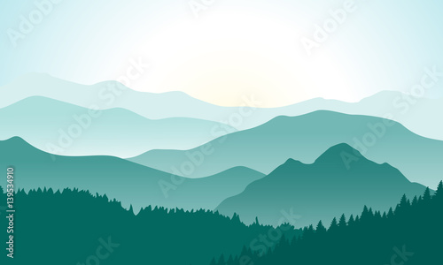 Mountains landscape with beautiful summer sunrise. Vector illustration. © tanyadzu