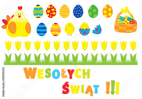 Wesołych Świąt- elementy wielkanocne, zestaw wektorów