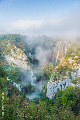 Plitvice waterfalls in the morning