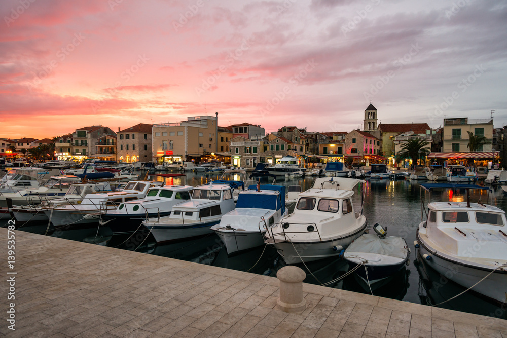 Fototapeta premium Beautiful sunset over old croatian town