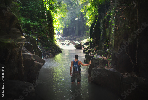 Journey and travel destination at waterfall Kanto Lampo, Bali,Indonesia photo