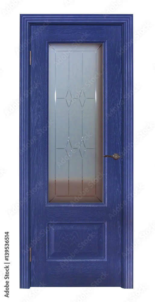 Modern blue room door isolated on white background