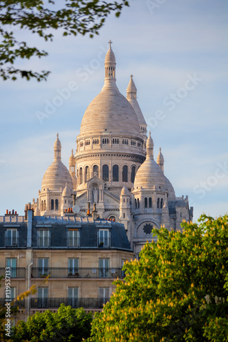 Fototapeta Famous Sacre Coeur Cathedral during spring time in Paris, France