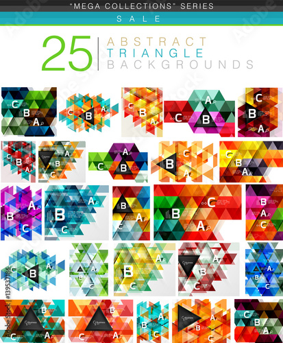Mega collection of 24 low poly triangle abstract backgrounds