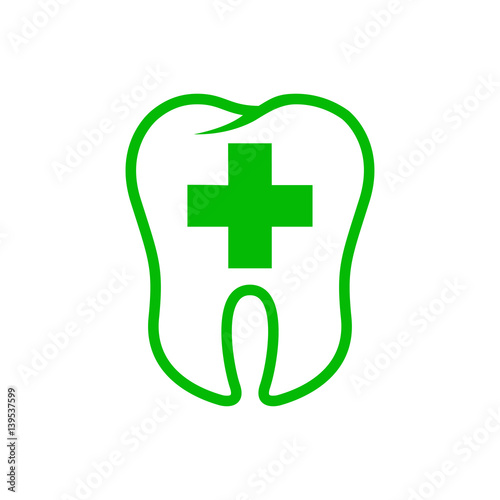 Icono plano linea logotipo dentista verde en fondo blanco