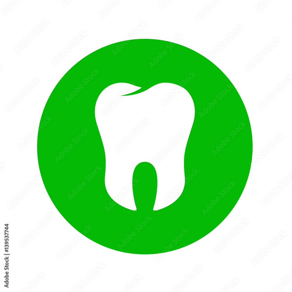 Icono plano muela en circulo verde Icono plano muela en circulo verde