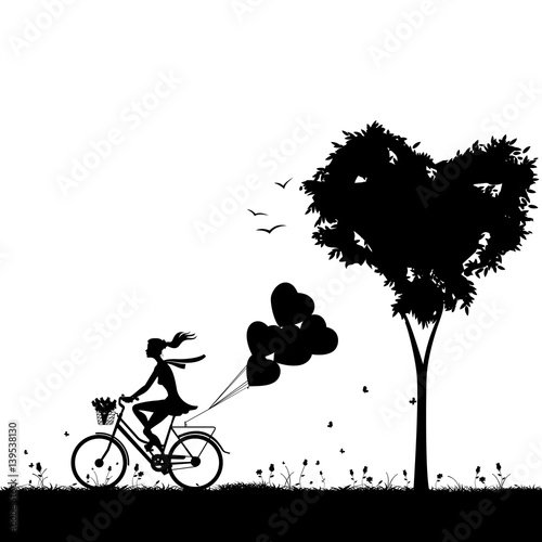 Silhouette of the girl who rides in the countryside