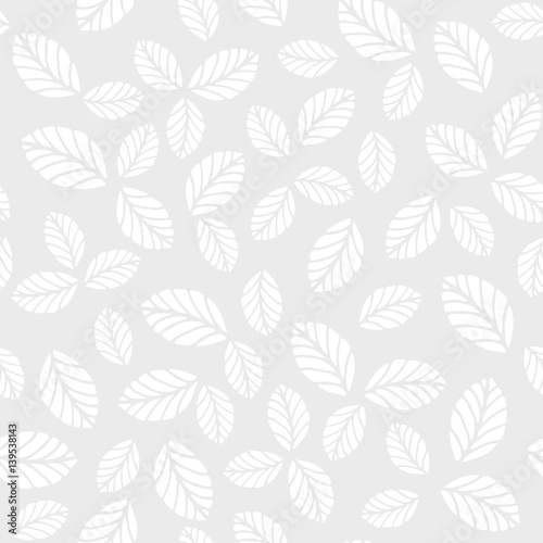 Monochrome seamless vector pattern with leaves