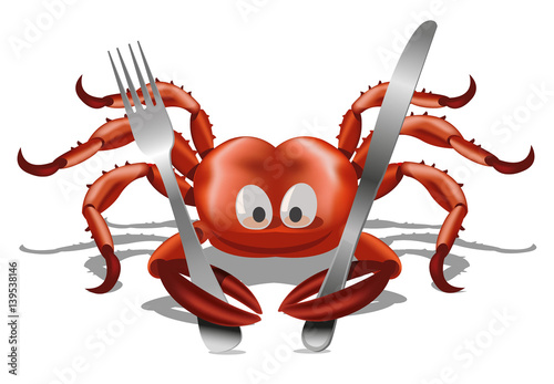 Happy crab isolated on white background