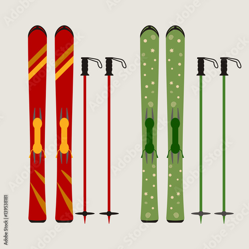 ski and ski sticks vector illustration