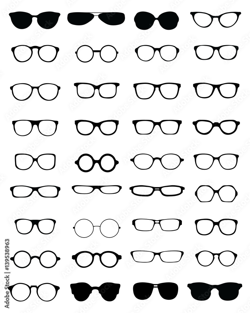 Black silhouettes of different eyeglasses, vector Black silhouettes of different eyeglasses, vector