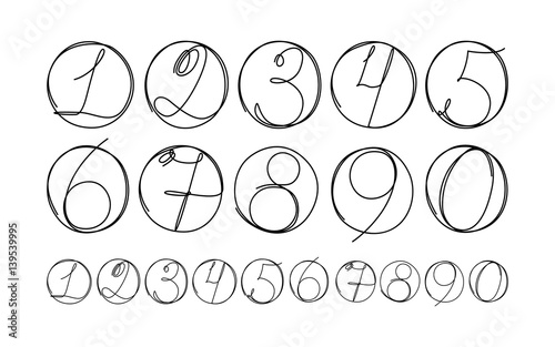 Doodle numbers in circle set for your infographic design. Hand drawn number icons isolated on white background. Vector illustration