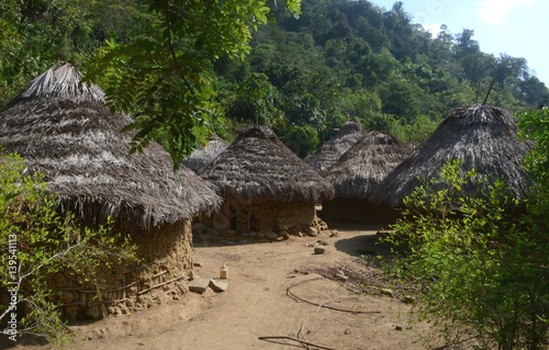 Small huts of a quaint village of local tyronans on the hike to Ciudad Perdidad, Colombia