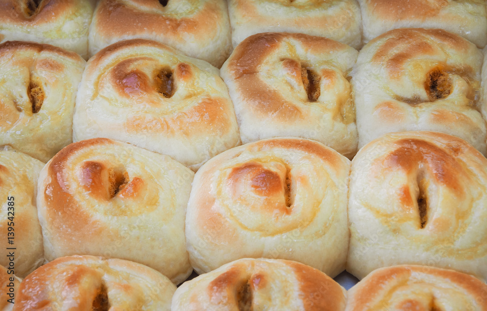 Fresh bread background, Selective focus and close up