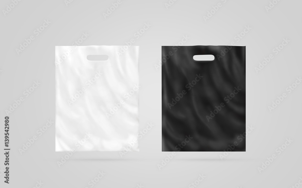 Blank plastic bag mock up set isolated, black and white, 3d illustration.  Empty polyethylene package mockup. Consumer pack for logo design or  identity presentation. Commercial product food packet Stock Photo | Adobe