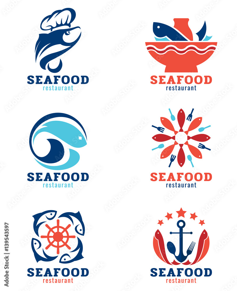 Seafood restaurant and fish logo vector set design