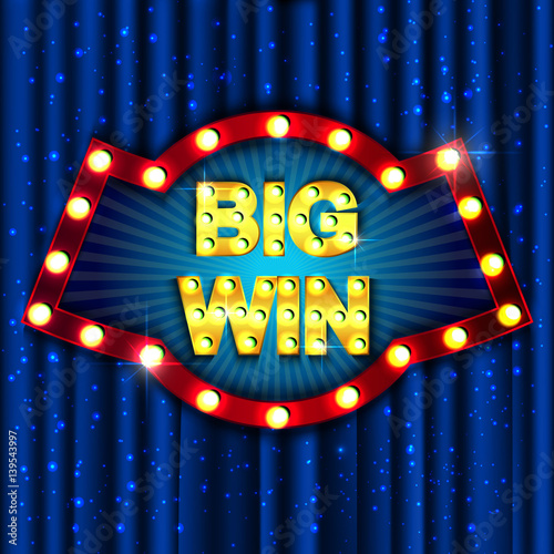 Big Win. Retro light sign. Vintage style banner. Vector illustration