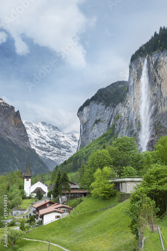 Landscape of Lauterbrunnen valley in Bernese Alps, Switzerland. © leeyiutung