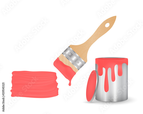 Open  paint cans, brush with dripping paint and smear red