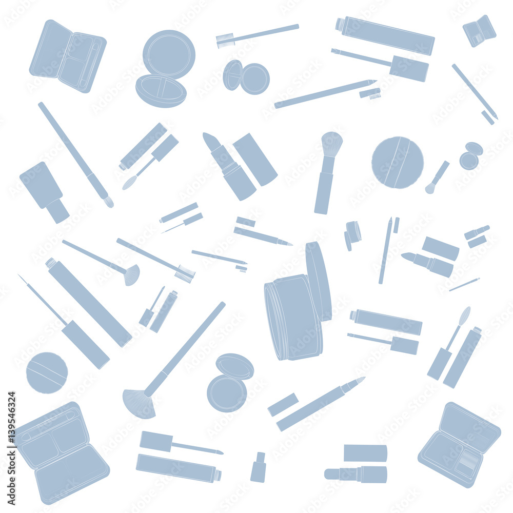 Obraz premium Make-up illustrations pattern. Pink images, white background. Vector.