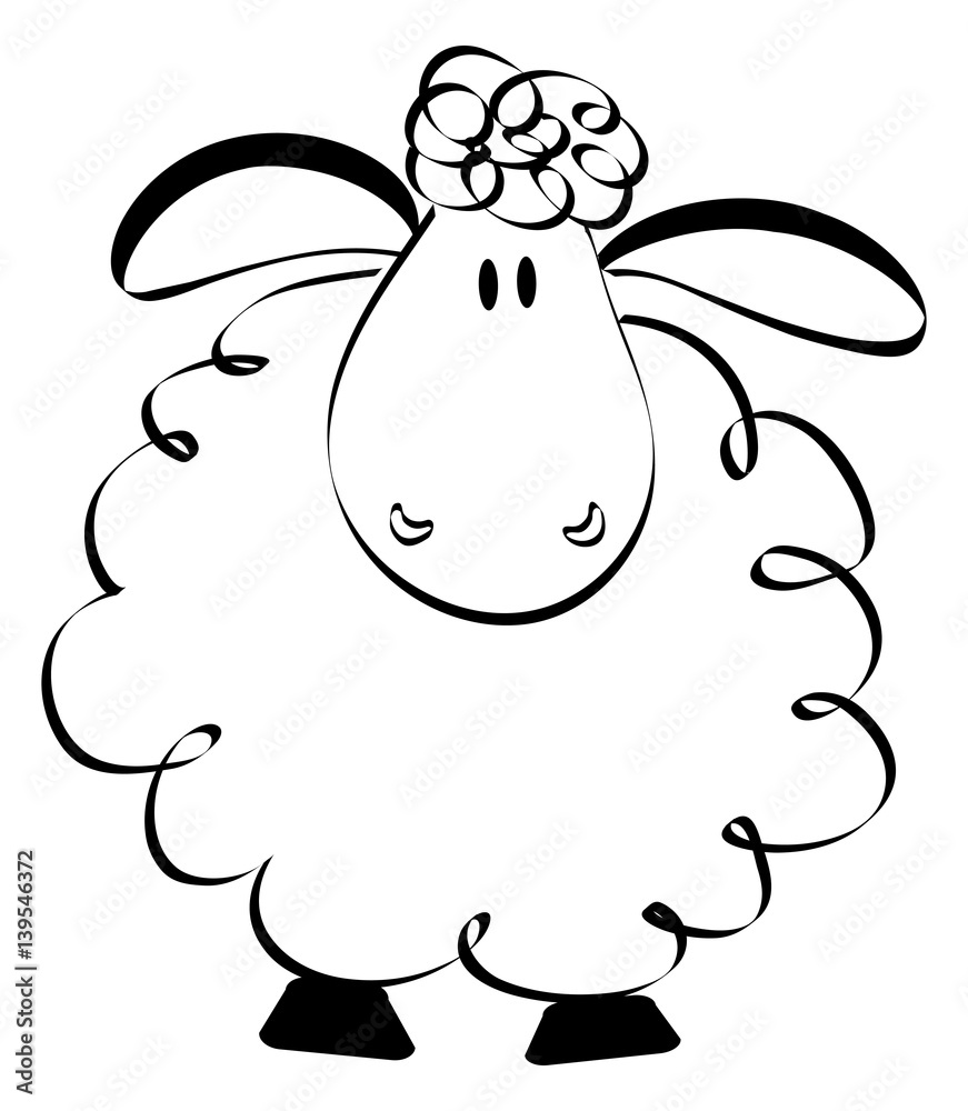 Naklejka premium Cartoon hand drawn funny sheep