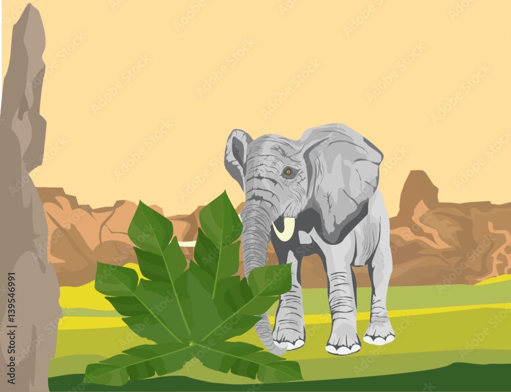 Fototapeta premium An elephant in african savannah vector illustration