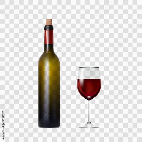 Transparent Bottle With Red Wine And Glass
