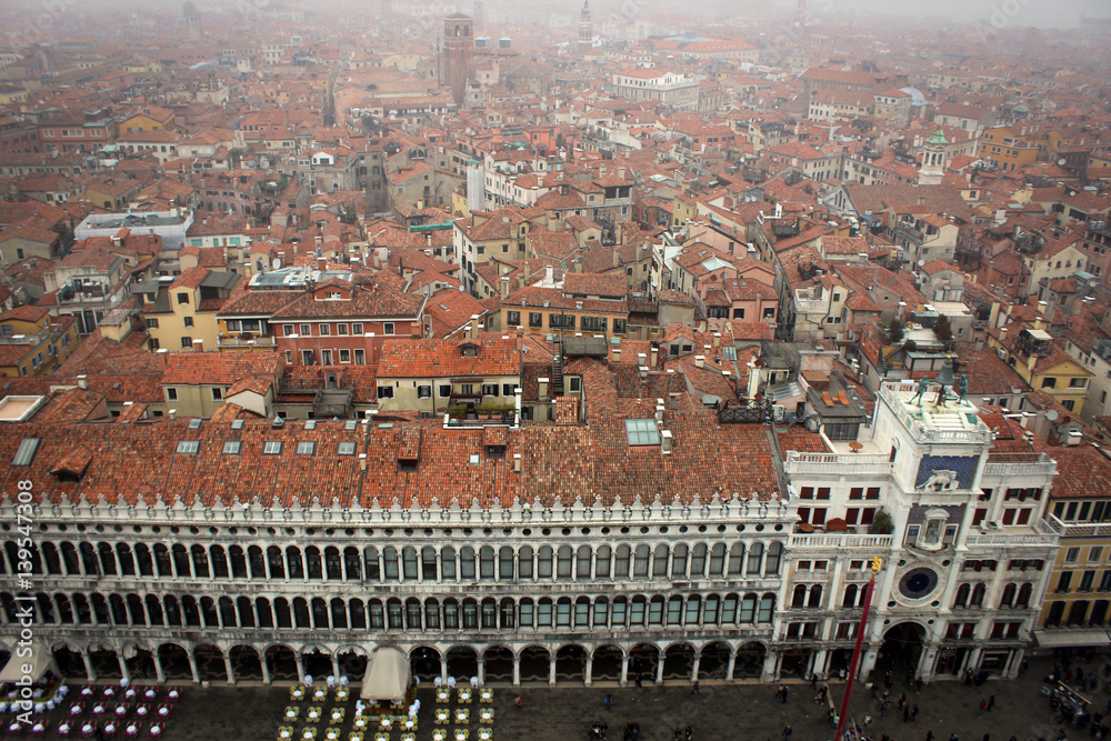 Foggy Venice from the top of St Mark's Campanile, Italy