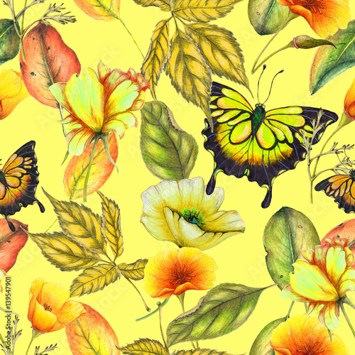 Seamless pattern with yellow poppies © arevka