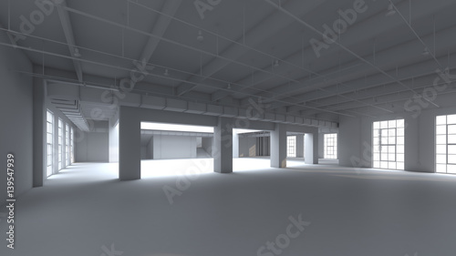 Empty factory interior Black and White. 3d render  3d illustration.