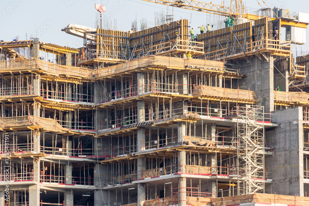 Construction site of a skyscraper in the United Arab Emirates.