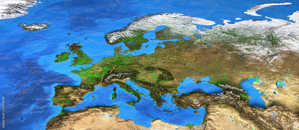 Fototapeta Mapa świata o wysokiej rozdzielczości skoncentrowana na Europie