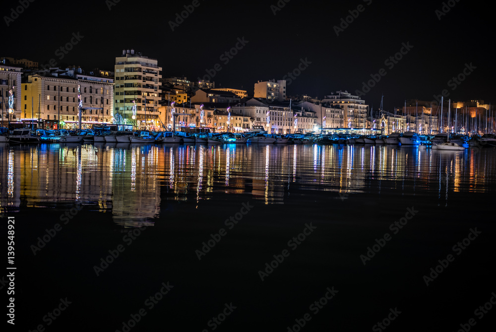 the old port of Marseille, photographed at night. South France