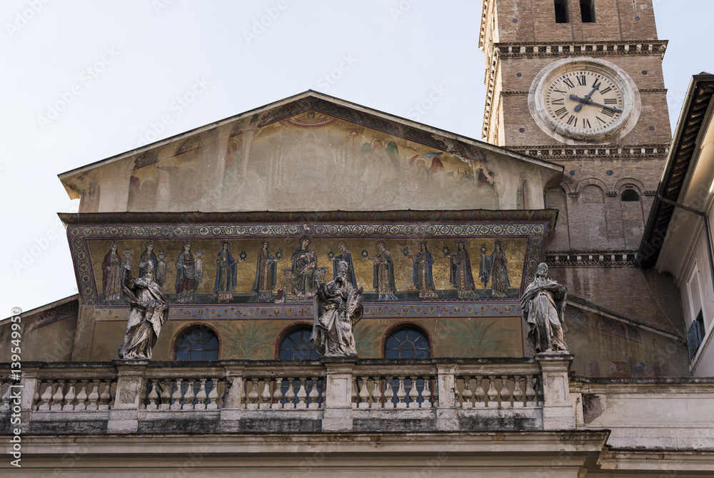 Detail of the Roman Basilica in Piazza di Santa Maria in Trastevere. Rome Italy