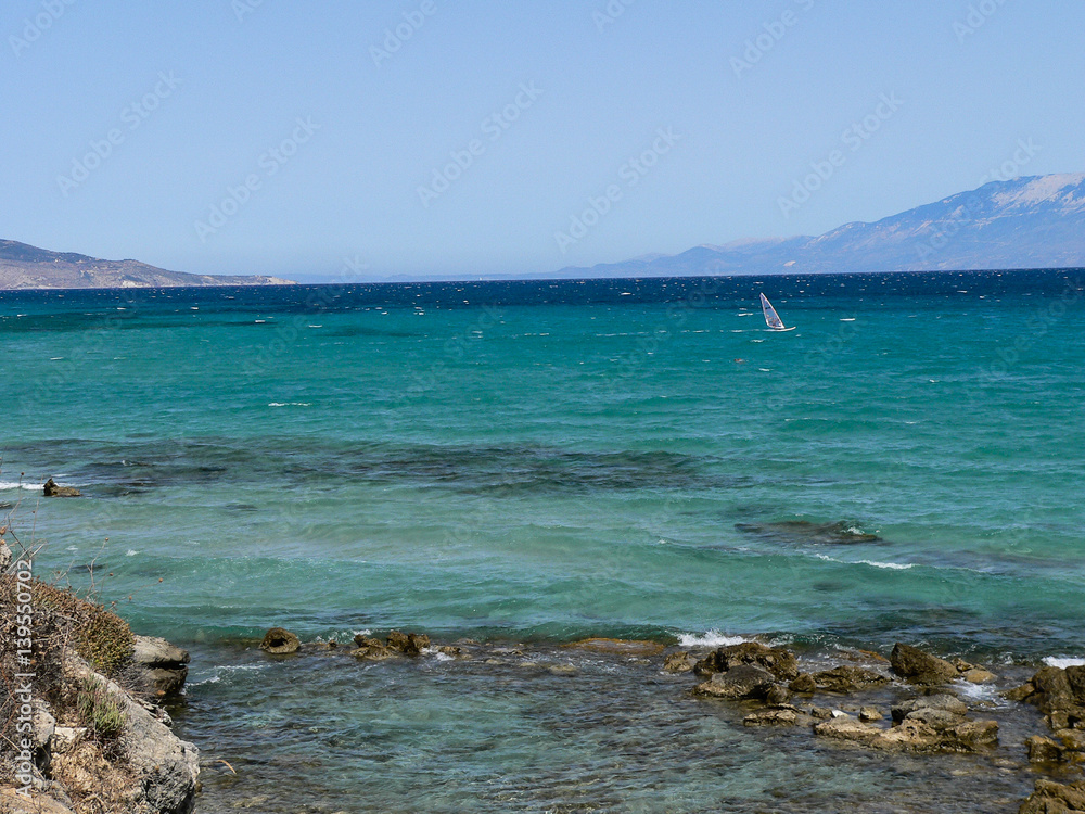 Beautiful dramatic shot of beach reefs of Zakynthos island greece