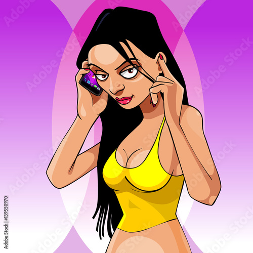 cartoon of a brunette woman is not heard in the smartphone