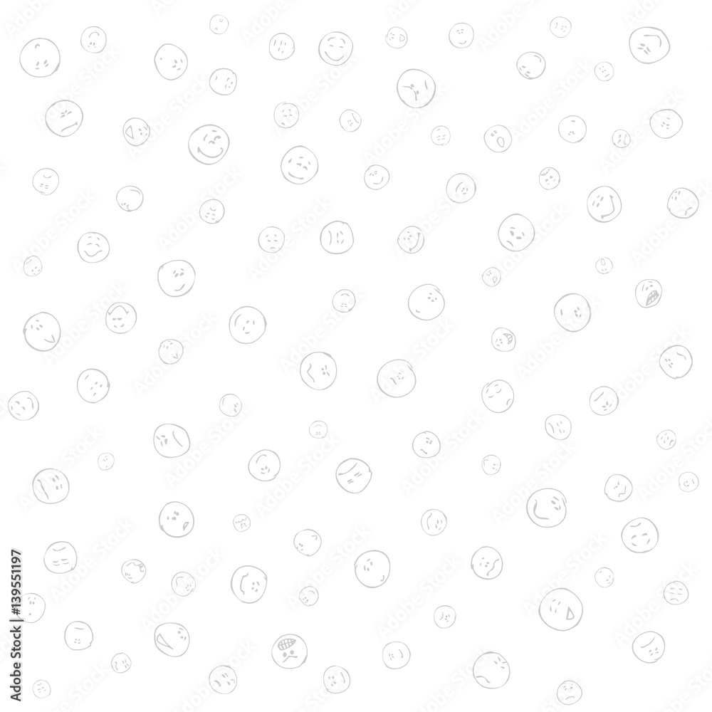 Emotion faces illustrations pattern. Gray images, white background. Vector. Smiles, emoticons.