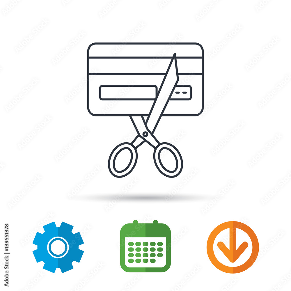 Expired credit card icon. Shopping sign. Calendar, cogwheel and download arrow signs. Colored flat web icons. Vector Expired credit card icon. Shopping sign. Calendar, cogwheel and download arrow signs. Colored flat web icons. Vector