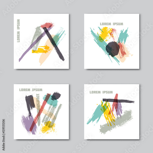 Set abstract background made of colorful brush strokes and blots. Card, tag, textile, flyer design..