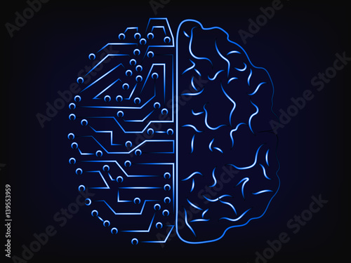 artificial intelligence and the human mind, vector brain design