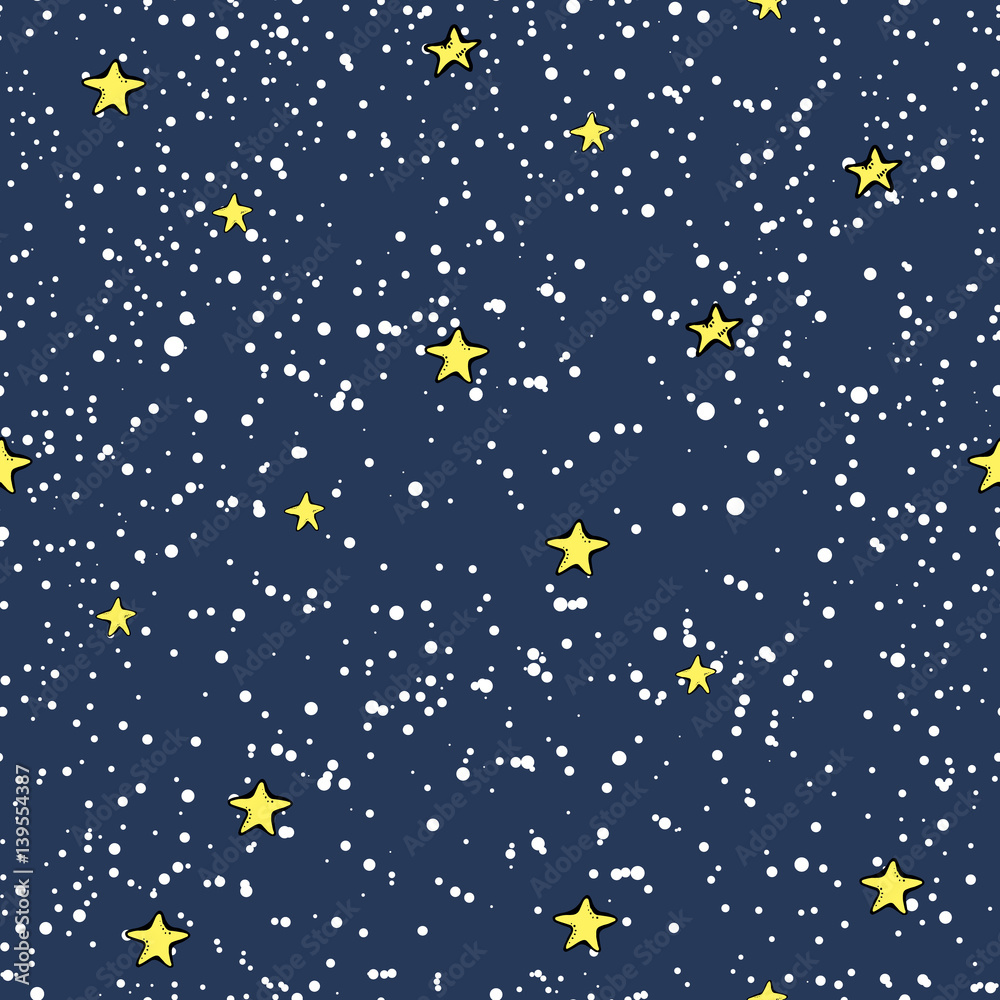 Fototapeta premium Vector seamless pattern. Snowfall and stars in the sky