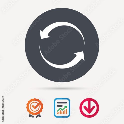 Update icon. Refresh or repeat symbol. Report document, award medal with tick and new tag signs. Colored flat web icons. Vector