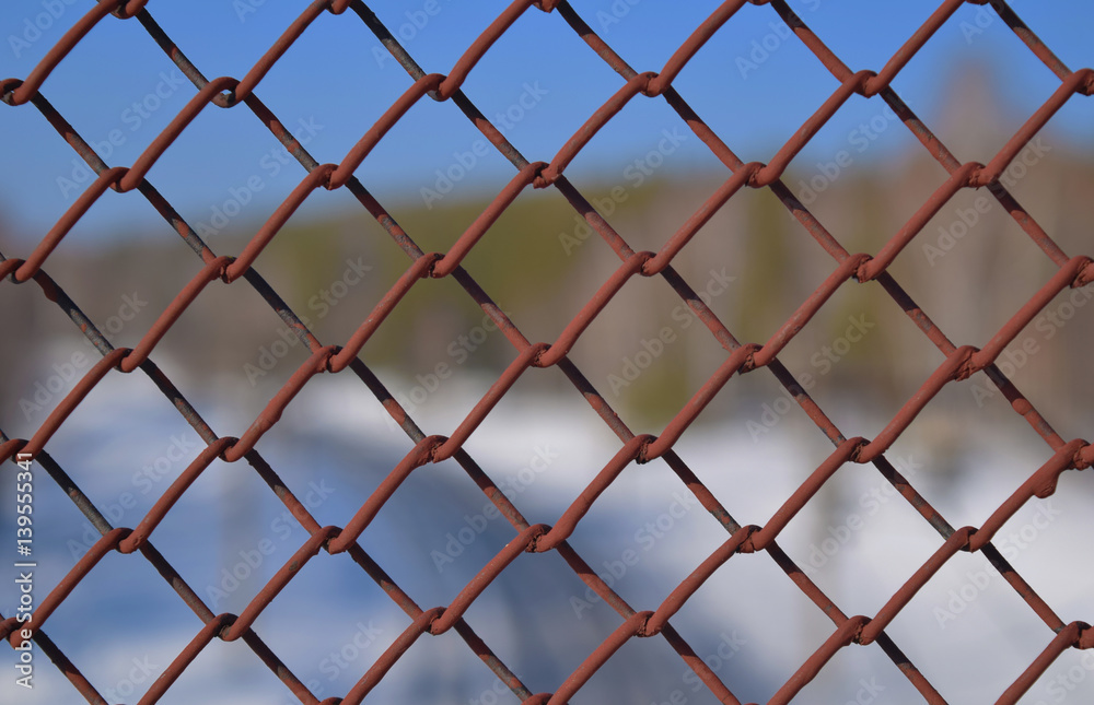 Fototapeta premium Rusted iron grid and Trans-Siberian Railway