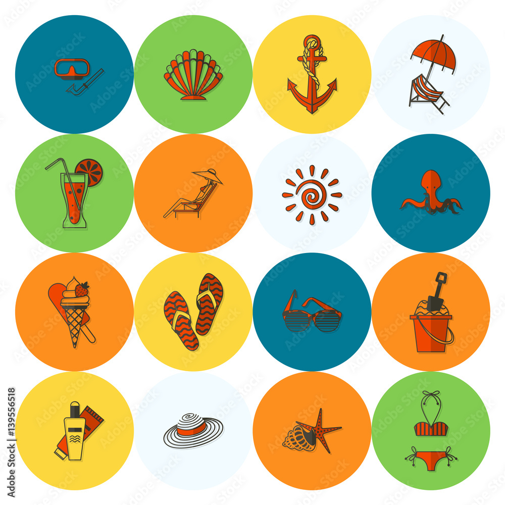 Summer and Beach Simple Flat Icons Summer and Beach Simple Flat Icons
