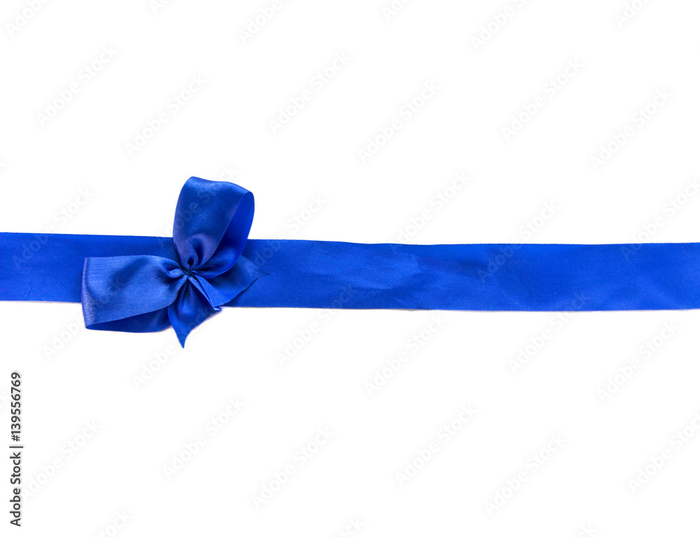 Blue ribbon with small cute bow isolated on white background , can use for decoration Blue ribbon with small cute bow isolated on white background , can use for decoration