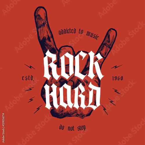 rock hard hand print with medieval lettering 