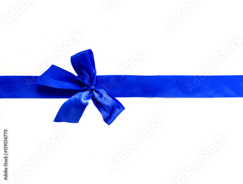 Blue ribbon with cute bow isolated on white background , can use for decoration